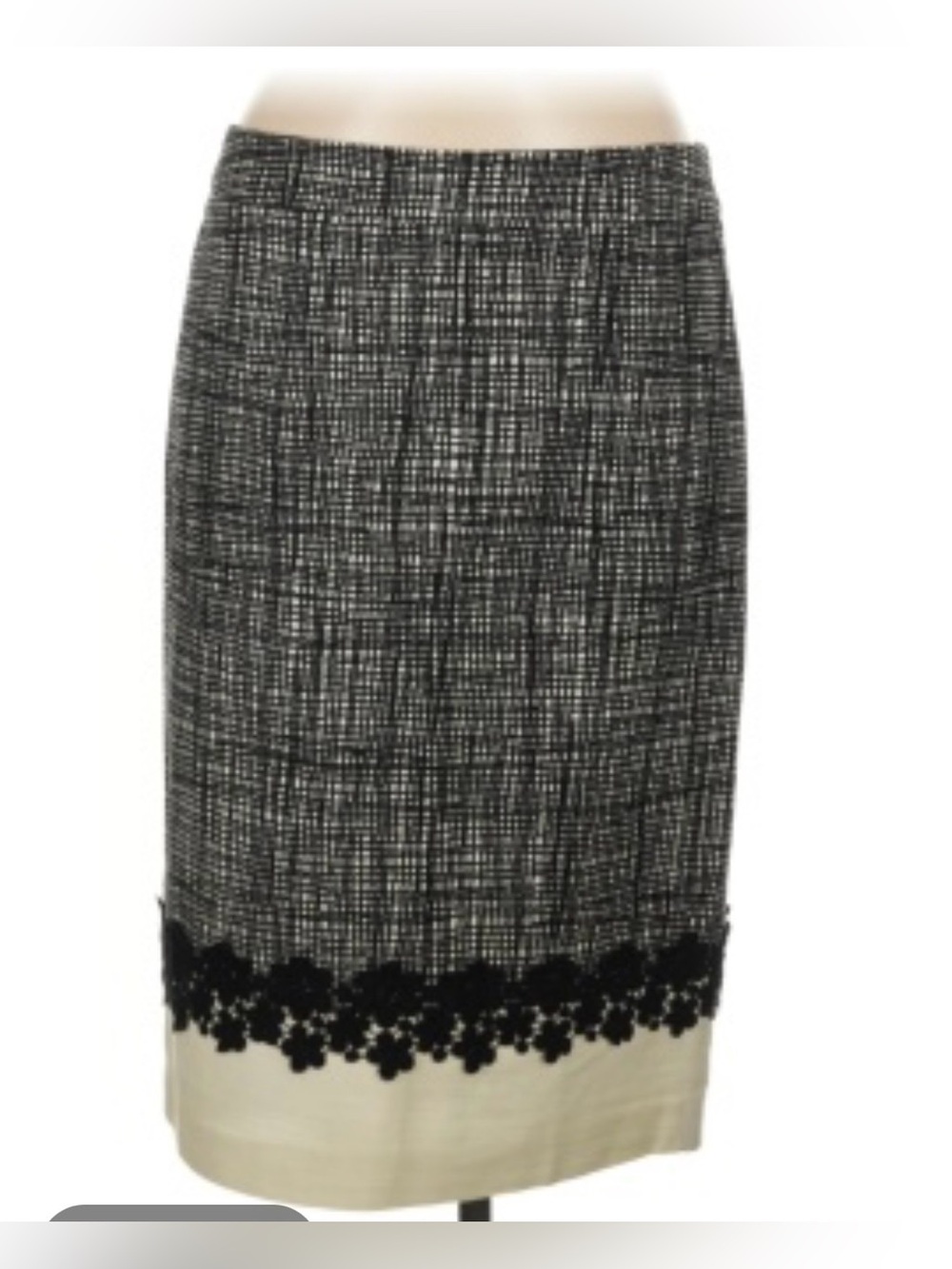 Talbots Black and White Pencil Skirt with Lace Hem